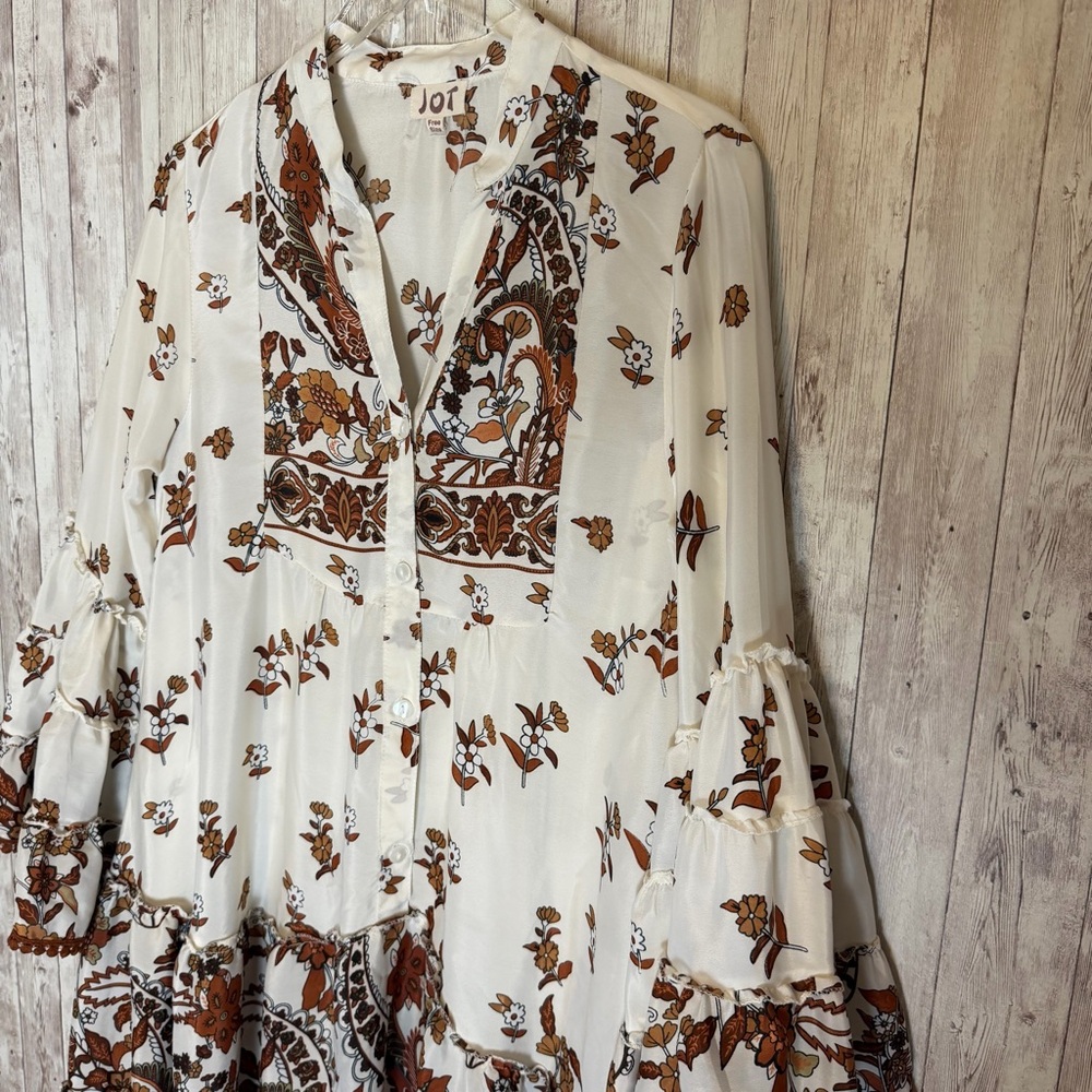 Jot Silk Boho Floral Tiered Free Size Dress Crochet Trim - Picture 6 of 9